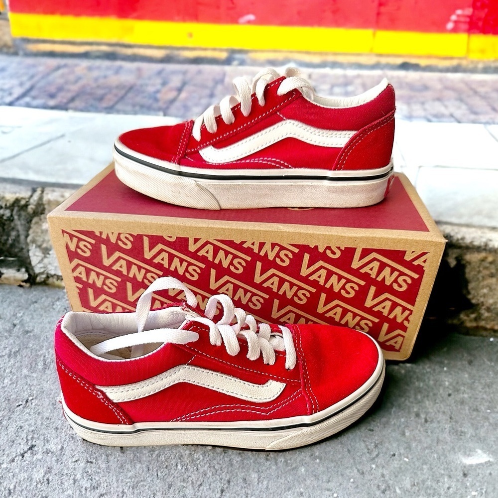 Vans Kids Old Skool Racing Red/True White Sneakers Size 1